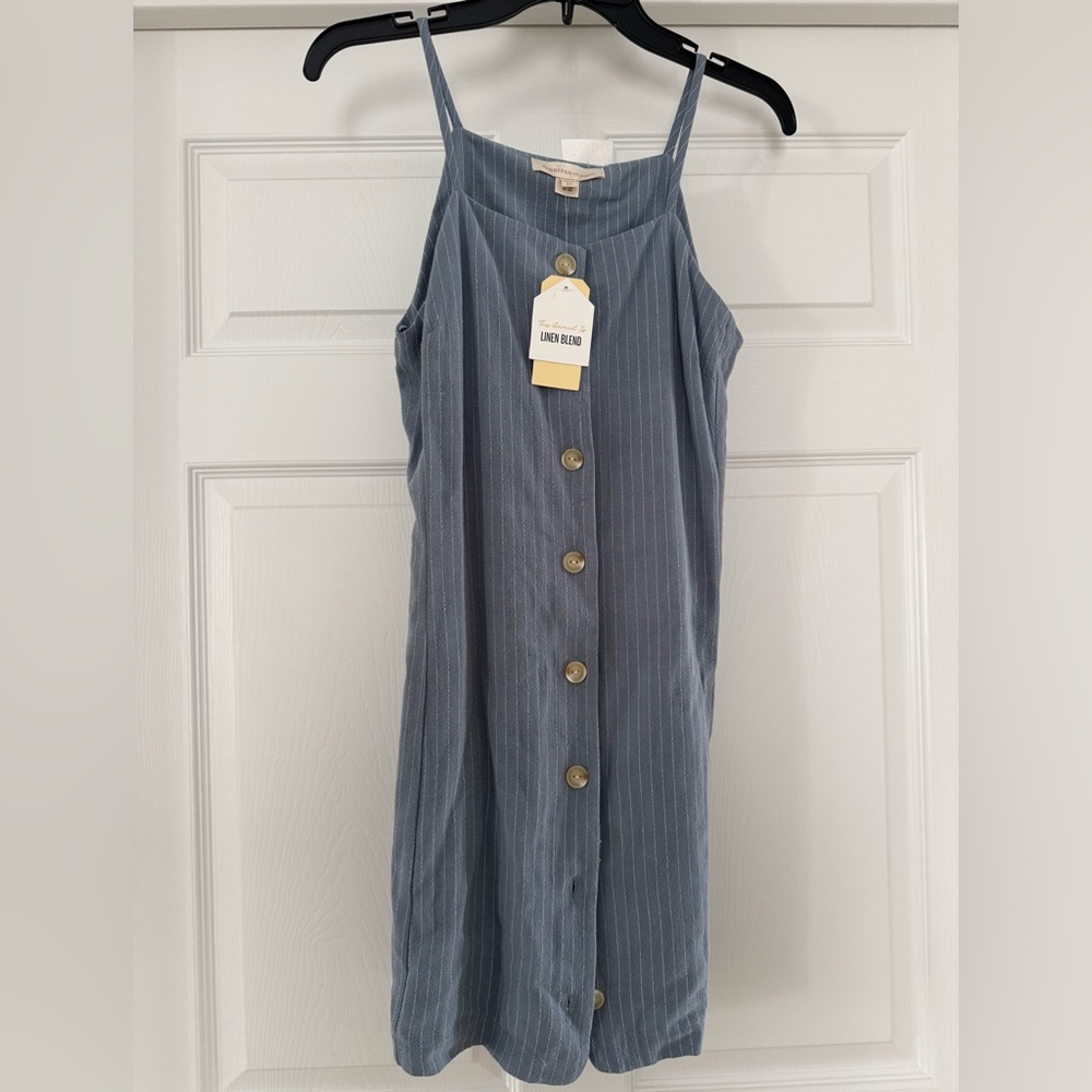 Monteau Blue Pinstripe Strapless Dress